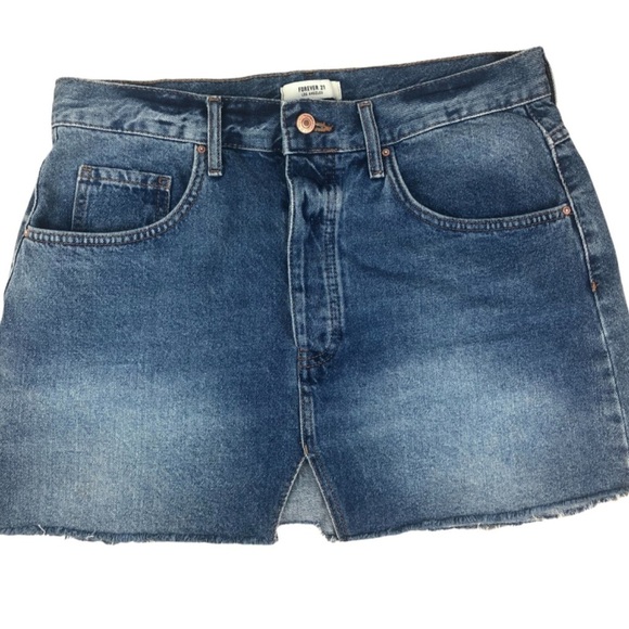 Forever 21 Women’s Classic Denim High Waist Mini Medium Wash Retro Jean Skirt - Picture 3 of 11